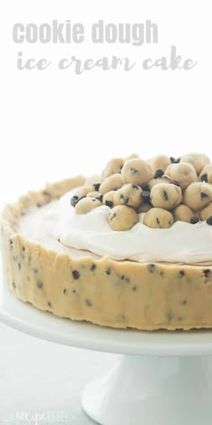 a cookie dough ice cream cake with chocolate chips on top