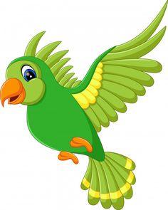 cartoon green bird flying with wings spread out and eyes wide open stock photo - 7879