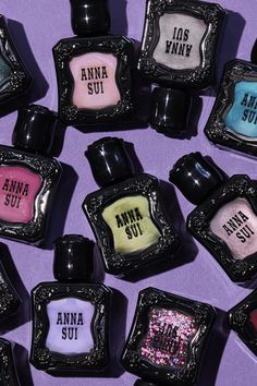 New: Nail Polish Nail Art Nail Polish, Anna Sui Aesthetic, Nail Polish Packaging, New Nail Colors, Boutique Inspiration, Pretty Nail Polish, Purple Nail Polish, New Nail Polish, Nail Shimmer