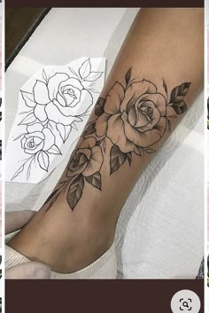 three different pictures of flowers on the left side of the arm and right side of the leg