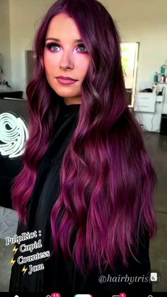 Purple And Magenta Hair Highlights, Wild Berry Hair Color, Dark Vivid Hair, Black Hair With Magenta Highlights, Dark Vibrant Hair, Dark Fuschia Hair, Deep Magenta Hair, Dark Vivid Hair Color, Dark Mauve Hair