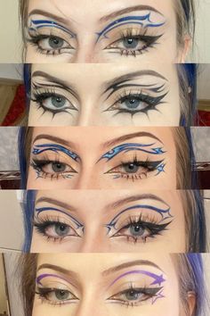 Cool Eye Makeup Ideas, Artistic Eyeliner Ideas, Eye Makeup Art Drawings, Water Activated Eyeliner Looks, Colorful Graphic Eyeliner, Abstract Eyeliner, Unique Eyeliner Looks, Artsy Eyeliner