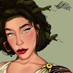 a digital painting of a woman with dragon hair