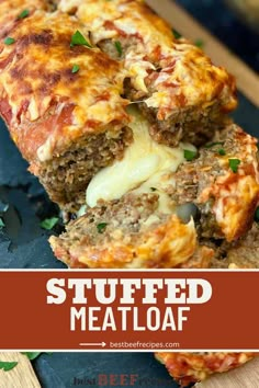 Juicy thick meatloaf cut into slices stuffed with creamy white cheese and topped with red sauce and melted cheese. Meatloaf With Ricotta Cheese, Italian Stuffed Meatloaf Recipes, Cheese Filled Meatloaf, Mozzarella Stuffed Meatloaf Recipes, Meatloaf With Cream Cheese, Meatloaf Recipes With Cheese In It, Meatloaf Stuffed With Cheese, Meatloaf Recipes Stuffed, Meatloaf Sandwich Ideas