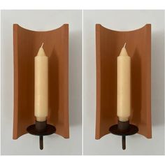 two candle holders with one lit and the other closed