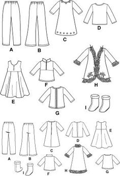 sewing patterns for children's clothing and clothes, including dresses, pants, shoes