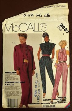 two women's jumpsuits and one woman's top sewing pattern from the 1970's