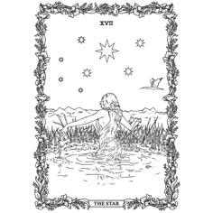 a drawing of a woman in the water with stars above her head and text that reads,