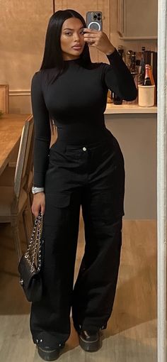 Winter Baddie, Street Style Outfits Casual, Street Style Outfit, Chic Outfits, All Black, Fall Outfits, Casual Outfits, Ootd, Street Style