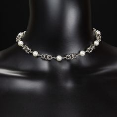 Byzantine chainmaille pattern choker necklace, made with all stainless steel components, and glass costume pearls. Available as a regular choker up to 16," or as a 32" necklace. Choker length options have some wiggle room in fit. (If you choose 12" for instance, you will have the option to tighten or loosen to approximately 11-13" length.) Chainmaille Choker, Byzantine Chainmaille, Chainmaille Jewelry Patterns, Chainmaille Necklace, 32 Necklace, Chainmaille Jewelry, Chainmail Jewelry, Chain Maille Jewelry, Beading Projects