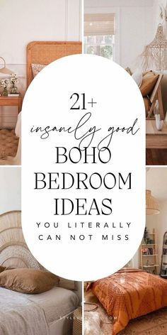 four different pictures with the words, 21 unique and cheap boho bedroom ideas you literally can not miss