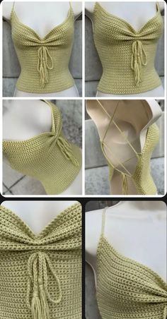 four pictures show different ways to crochet the top and bottom of a bra