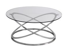 a glass table with metal legs and a circular base on an isolated white background for use as a coffee table or side table