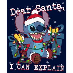 a cartoon character wearing a santa hat and holding christmas lights with the words dear santa i can explain