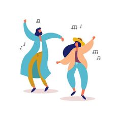 two people dancing with musical notes in the background