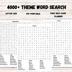 the word search is displayed on a wooden surface with other words and phrases in it