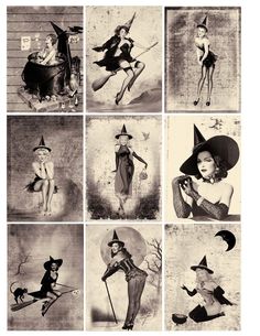 black and white pictures of women dressed as witches