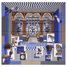 Mightychic offers an Hermes Grand Theatre Nouveau scarf featured in Bleu Royal, Mordore and Blanc. This exquisite scarf is a must have for any Hermes collector. This fabulous print is designed by Gianpaolo Pagni and is a play on Epinal imagery founded in France in 1796. Vivid and exotic with the combination of Baroque to modern geometric shapes, the Hermes scarf is spectacular. HERMES - PARIS printed on scarf. Comes in signature Hermes box with ribbon. NEW or NEVER WORN. final sale SCARF MEASURE Merch Inspiration, Grand Theatre, Hermes Silk Scarf, Hermes Silk, Box With Ribbon, Paris Print, Hermes Box, Scarf Sale, Hermes Scarf