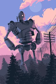 a robot standing in the middle of a forest