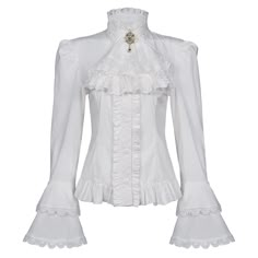 PRICES MAY VARY. Features: stand-up collar, removable tie, cute flared long sleeves. Vintage Victorian Lace Lolita Shirt;Texture: Soft and lightweight fabric,skin-friendly and comfortable Button closure;Style: Vintage Victorian Blouse Tops,Gothic Dress Shirt,Lotus Ruffle Tops,Casual Blouse Shirt,Button Blouse Shirt; This shirt is suitable for role-playing parties, fancy dress parties, clubs, Halloween themed parties, steampunk parties, Renaissance events and casual life Garment Care: Preferably