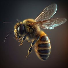 a close up of a bee on a black background