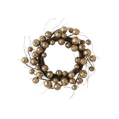 a wreath with gold balls hanging from it