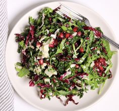 Kale, Arugula and Radicchio Salad with Pomegranates, Parmesan, and Lemon Vinaigrette