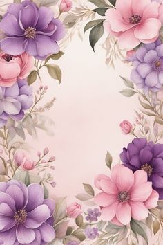 an artistic floral background with pink, purple and white flowers on the bottom right corner