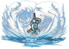 a drawing of a man standing in the water