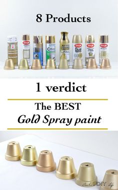 the best gold spray paint for all types of surfaces and walls, with text overlay that reads 8 products i vendit the best gold spray paint