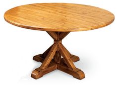 a round wooden table with four legs