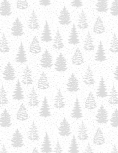 a white and gray christmas tree pattern on a wallpaper background with snow flakes