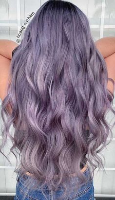 Dusty Purple Hair Color, Subtle Purple Hair Blonde, Dusty Lavender Hair Brunette, Purple Blonde Balayage, Ashy Lavender Hair, Lavender Hair Dark Roots, Lilac Highlights Brown Hair, Muted Purple Hair, Smoky Purple Hair