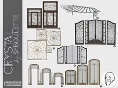 an assortment of art deco style doors and windows in various shapes, sizes and colors