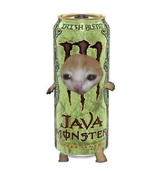 Sad cat in a can, monster, java coffee irish blend Cat Monster, Random Cat, Monster Cat, Coffee Energy, Gorillaz Art