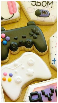 decorated cookies with video game controllers on them