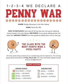 Penny Fundraiser Ideas, Pta Penny Wars, Penny Wars Fundraiser Ideas, Ptc Fundraising Ideas, Cash Cow Fundraiser, Coin Wars Fundraiser School Fundraisers, Fall School Fundraiser Ideas, October Pta Ideas