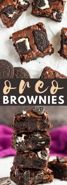 oreo brownies stacked on top of each other with the words oreo in the middle