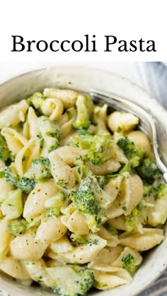 broccoli pasta in a white bowl with the words one pot broccoli pasta