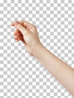 a person's hand holding something in the air with their thumb up on a white background