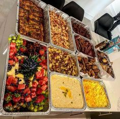 an assortment of food items displayed in trays