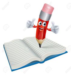 a red pencil with arms and legs is holding a book - miscellaneous objects / characters