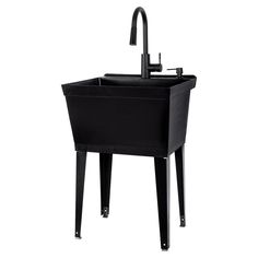 Complete  22.875 in. x 23.5 in. Black 19 Gallon Utility Sink with Black Metal Hybrid High Arc Faucet and Soap Dispenser - Super Arbor Black Utility Sink, Slop Sink, Deep Sink, Chrome Kitchen Faucet, Cleaning Buckets, Black Faucet, Pull Out Faucet, Laundry Tubs, Chrome Kitchen