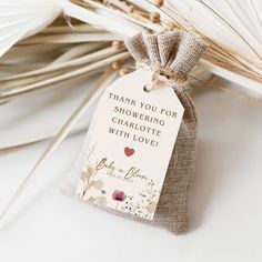 a tag that says thank you for showering charlotte with love