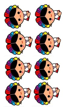 six girls with different hair styles and colors on their heads, all wearing headbands