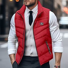 Season:Winter; Fabric:95% Cotton; Look After Me:Wet and Dry Cleaning,Washable; Gender:Men's; Occasion:Weekend,Office  Career,Casual Daily,Date; Function:Casual,Outdoor,Sports; Pattern:Plain; Design:Pocket; Neckline:Lapel; Outerwear Type:Quilted Vest,Winter Coat; Front page:FF; Listing Date:09/26/2023; Bust:; Length:; Shoulder Width: Pocket Office, Sports Pattern, Red Puffer Jacket, Winter Puffer Coat, Red Puffer, Mens Cardigan Sweater, Outfits Hombre, Black White Yellow, Mens Winter Coat