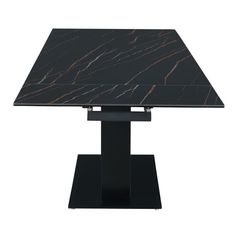 a black table with a marble top and metal base on an isolated white background for display