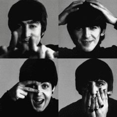 four pictures of the same person covering their eyes and making silly faces with their hands