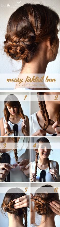 Make A Messy Fishtail Bun | hairstyles tutorial - bridesmaids Messy Braided Hairstyles, Hairstyles Creative, Fishtail Bun, Messy Fishtail, Fishtail Braid Hairstyles, Hair Bun Tutorial, Braided Hairstyle