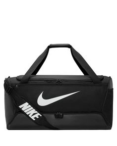 Product Information The durable Nike Brasilia Duffel features a spacious main compartment for all your gear so you can feel prepared. Padded shoulder strap make it carrying comfortable, and multiple exterior pockets provide quick-grab convenience. FIT & DESIGN: Large main compartment zips shut for secure storage Zippered bottom compartment can hold your shoes or separate wet and dry clothing Multiple external pockets offer easily accessible storage A coated bottom adds water resistance and durab Nike Duffle Bag, Baseball Gear, Nike Bags, Batting Gloves, Training Gear, Jersey Pants, Nike Mens, Black White Fashion, Sport Bag